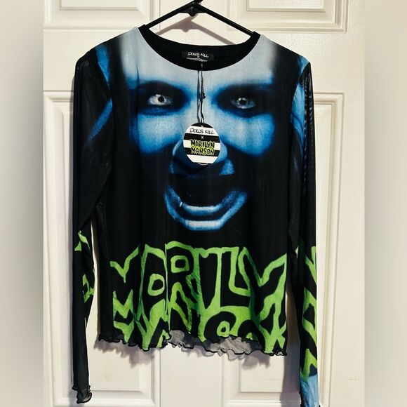 Marilyn Manson Dolls Kill collab Mesh Long Sleeve Shirt NWT Lim Edition - Picture 1 of 5